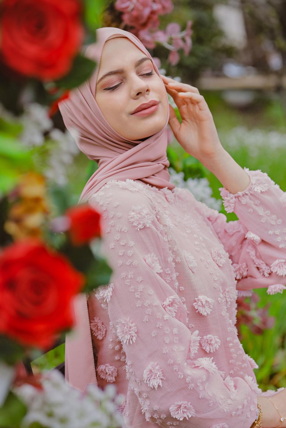 Tesettür giyim PUDRA PAMUKLU GÜNLÜK ELBİSE 1054