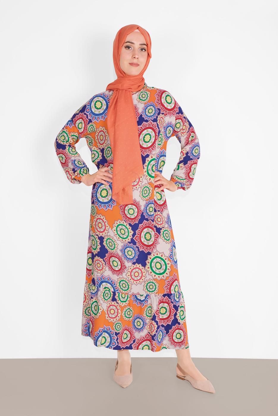 Vêtements hijab ORANGE ROBE IMPRIMÉE FLEURI 1130 