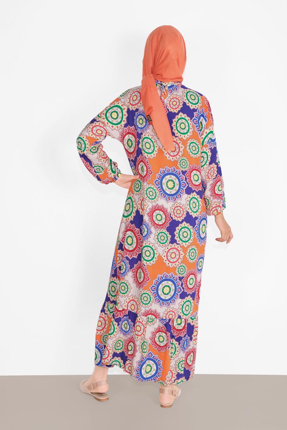Vêtements hijab ORANGE ROBE IMPRIMÉE FLEURI 1130 