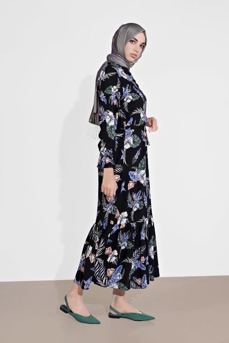 Hijab clothing BLACK FLORAL PATTERNED DRESS 2003 