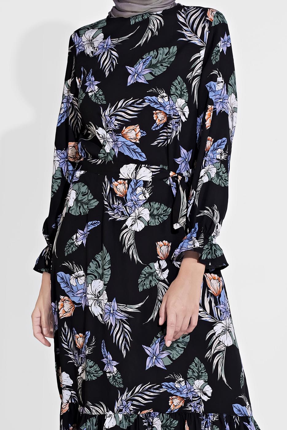 Hijab clothing BLACK FLORAL PATTERNED DRESS 2003 