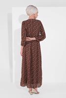 Tesettür giyim BORDO MANŞETLERİ LASTİKLİ ÇİÇEK DESENLİ ELBİSE 2054 