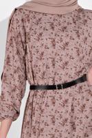 Tesettür giyim PUDRA MANŞETLERİ LASTİKLİ ÇİÇEK DESENLİ ELBİSE 2054 