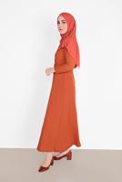 Tesettür giyim KAHVE OMUZLARI VOLAN DETAYLI ELBİSE  3014