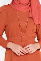 Tesettür giyim KAHVE OMUZLARI VOLAN DETAYLI ELBİSE  3014