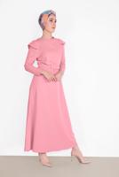 Tesettür giyim PUDRA OMUZLARI VOLAN DETAYLI ELBİSE  3014