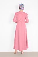Tesettür giyim PUDRA OMUZLARI VOLAN DETAYLI ELBİSE  3014