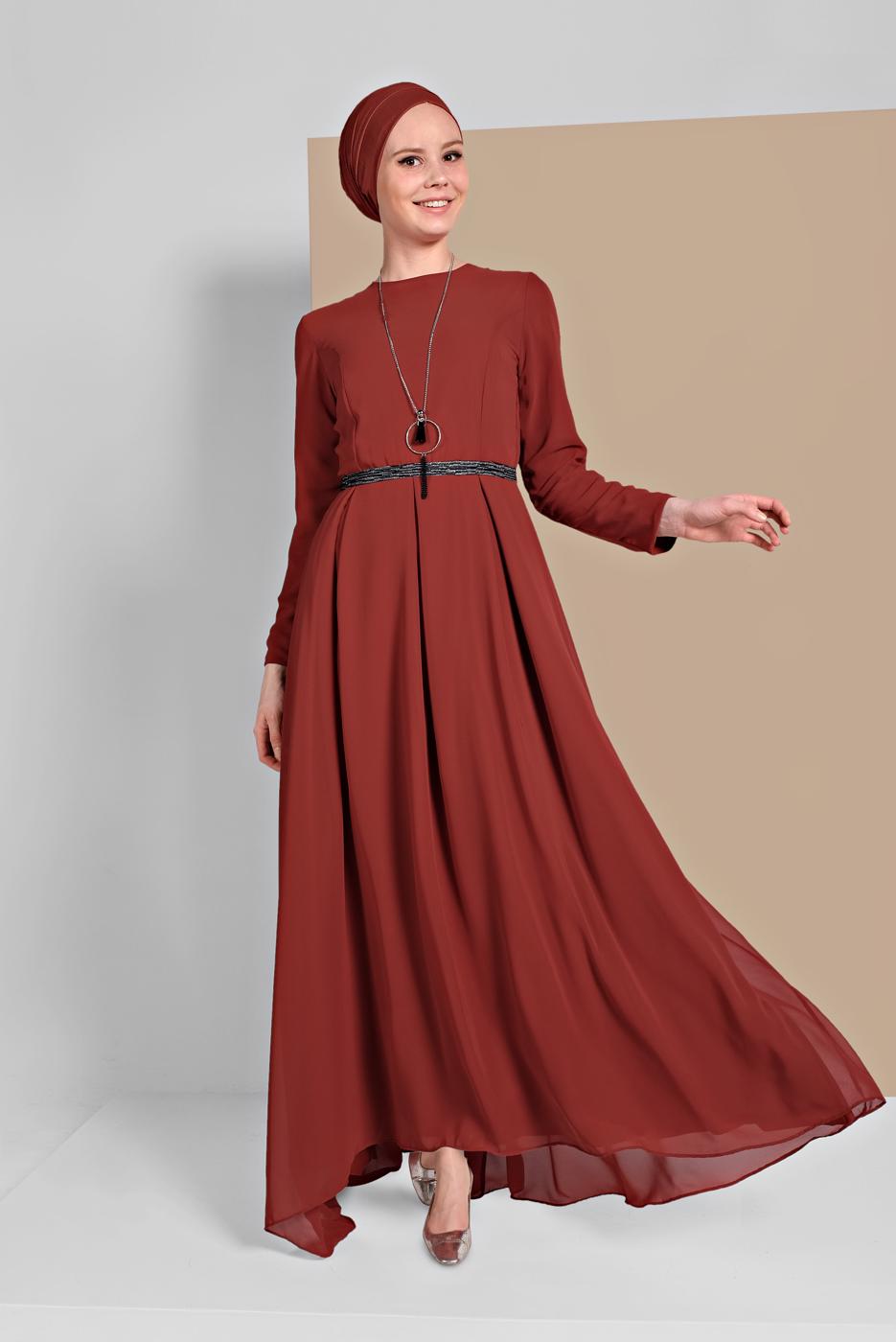 Vêtements hijab BRUN ROBE EN MOUSSELINE À FLUIDE 3215 