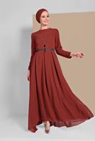 Vêtements hijab BRUN ROBE EN MOUSSELINE À FLUIDE 3215 