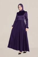Tesettür giyim MOR ALVİNA YAKASI ÇİÇEK İŞLEMELİ ELBİSE 40677 