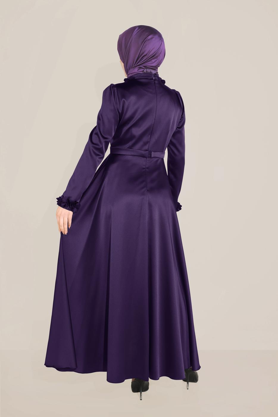 Tesettür giyim MOR ALVİNA YAKASI ÇİÇEK İŞLEMELİ ELBİSE 40677 