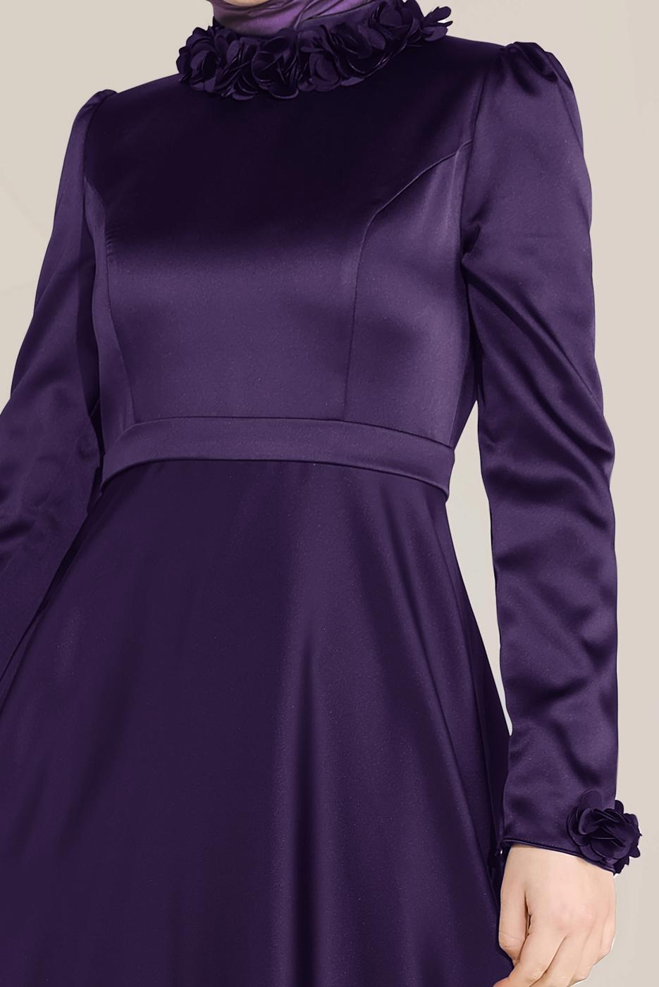 Tesettür giyim MOR ALVİNA YAKASI ÇİÇEK İŞLEMELİ ELBİSE 40677 