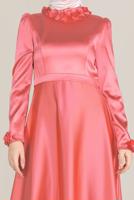 Tesettür giyim MERCAN ALVİNA YAKASI ÇİÇEK İŞLEMELİ ELBİSE 40677 