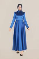 Tesettür giyim LACİVERT ALVİNA YAKASI ÇİÇEK İŞLEMELİ ELBİSE 40677 