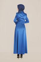 Tesettür giyim LACİVERT ALVİNA YAKASI ÇİÇEK İŞLEMELİ ELBİSE 40677 