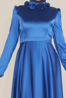 Tesettür giyim LACİVERT ALVİNA YAKASI ÇİÇEK İŞLEMELİ ELBİSE 40677 