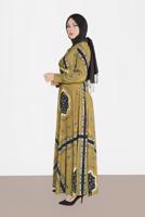 Tesettür giyim TURUNCU KARIŞIK DESENLİ ELBİSE 4084