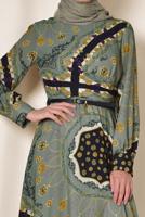 Tesettür giyim GRİ KARIŞIK DESENLİ ELBİSE 4084