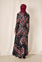 Tesettür giyim SİYAH KARIŞIK DESENLİ ELBİSE 4084