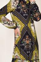 Tesettür giyim SARI ALVİNA YAKASI BAĞLAMALI DESENLİ ELBİSE 4085 