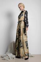 Tesettür giyim BEJ ALVİNA DESENLİ SATEN ELBİSE 4125