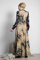 Tesettür giyim BEJ ALVİNA DESENLİ SATEN ELBİSE 4125