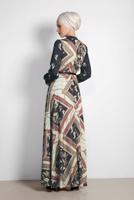 Tesettür giyim GRİ ALVİNA DESENLİ SATEN ELBİSE 4125