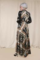 Tesettür giyim EKRU ALVİNA DESENLİ SATEN ELBİSE 4125