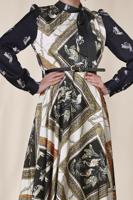 Tesettür giyim EKRU ALVİNA DESENLİ SATEN ELBİSE 4125