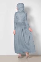 Tesettür giyim MAVİ ALVİNA PİLİSELİ SİMLİ ELBİSE 4126