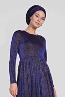 Tesettür giyim LACİVERT ALVİNA PİLİSELİ SİMLİ ELBİSE 4126