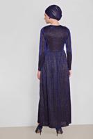 Tesettür giyim LACİVERT ALVİNA PİLİSELİ SİMLİ ELBİSE 4126