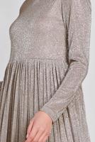 Tesettür giyim EKRU ALVİNA PİLİSELİ SİMLİ ELBİSE 4126