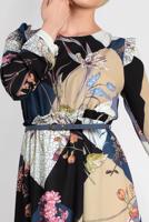 Tesettür giyim LACİVERT ALVİNA DESENLİ KUŞAKLI ELBİSE 4171