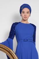 Tesettür giyim LACİVERT ALVİNA KOLLARI SALAŞ ABİYE ELBİSE 4217