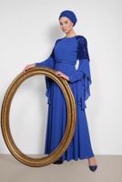 Tesettür giyim LACİVERT ALVİNA KOLLARI SALAŞ ABİYE ELBİSE 4217