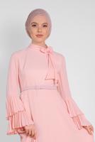 Tesettür giyim PUDRA ALVİNA KOLLARI PİLİSELİ ELBİSE 4219
