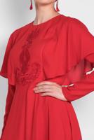 Tesettür giyim KIRMIZI ALVİNA NAKIŞ İŞLEMELİ VOLANLI ELBİSE 4268 