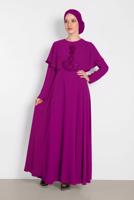 Tesettür giyim MOR ALVİNA NAKIŞ İŞLEMELİ VOLANLI ELBİSE 4268 