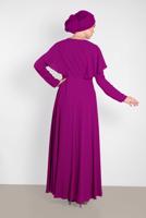 Tesettür giyim MOR ALVİNA NAKIŞ İŞLEMELİ VOLANLI ELBİSE 4268 