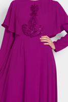 Tesettür giyim MOR ALVİNA NAKIŞ İŞLEMELİ VOLANLI ELBİSE 4268 
