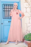 Tesettür giyim PUDRA NAKIŞ BASKILI ELBİSE 4292
