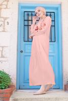 Tesettür giyim PUDRA NAKIŞ BASKILI ELBİSE 4292