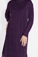 Tesettür giyim MOR ALVİNA ETEK UCU TÜL DETAYLI SİMLİ ELBİSE 4443