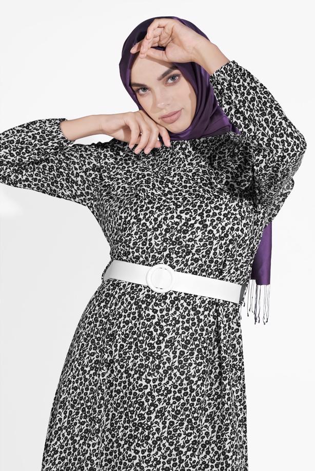Vêtements hijab  RUFFLED FLORAL PRINTED DRESS 4505  - TRENDTESETTÜR