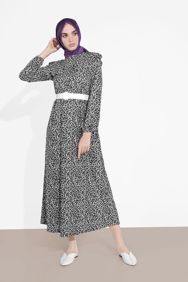 Vêtements hijab  RUFFLED FLORAL PRINTED DRESS 4505  - TRENDTESETTÜR