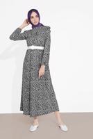 Vêtements hijab NOIR ROBE RUCHÉE IMPRIMÉE FLEURI 4505 