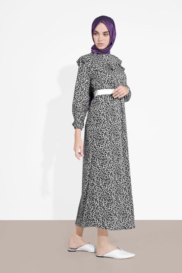 Vêtements hijab  RUFFLED FLORAL PRINTED DRESS 4505  - TRENDTESETTÜR