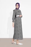Vêtements hijab NOIR ROBE RUCHÉE IMPRIMÉE FLEURI 4505 