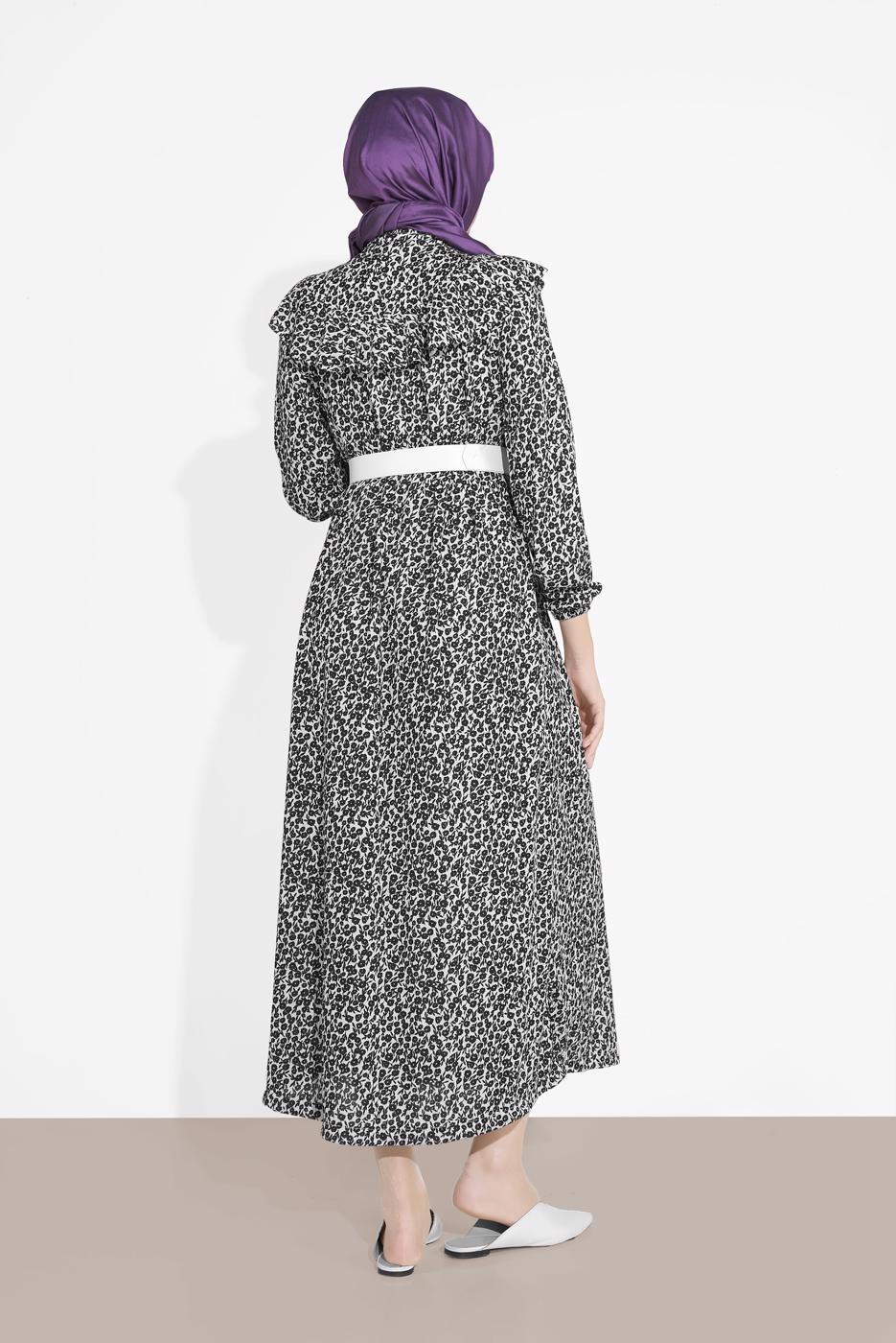 Vêtements hijab NOIR ROBE RUCHÉE IMPRIMÉE FLEURI 4505 